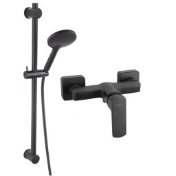 SET2IN1 VITTO BLACK VERDELINE - Baterie perete dus cu Phila Black - set de dus culisant