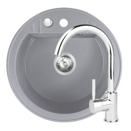 Set Chiuveta Ferro Mezzo II Rotunda cu o cuva Ø 51 cm, gri si Baterie Ferro Lugio - baterie stativa bucatarie