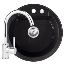 Set Chiuveta Ferro Mezzo II Rotunda cu o cuva Ø 51 cm, grafit si Baterie Ferro Lugio - baterie stativa bucatarie