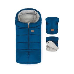 PETITE&MARS - Set sac de iarnă 3în1 JIBOT + mânuși cărucior albastru