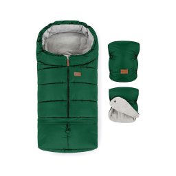PETITE&MARS - Set sac de iarnă 3în1 JIBOT + mânuși cărucior verde