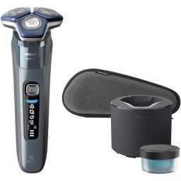 Aparat de barbierit Philips Shaver Seria 7000 S7882/55, barbierit umed/uscat, tehnologie SkinIQ, capete flexibile 360°, display LED, senzor Motion Control, senzor Power Adapt, lame auto-ascutire, 60 min, suport de incarcare, toc de transport, Ice Blue