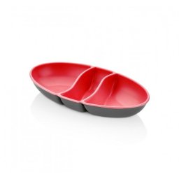 Tava aperitiv plastic ovala, Art of Dinning by Heinner, 3 compartimente, 25.5x15x3 cm, rosu-gri