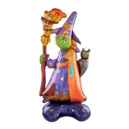 Balon folie stand up Halloween Vrajitoare si pisica 155 X 72 cm
