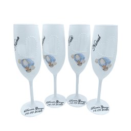 Set 4 pahare pentru parinti si nasi botez, model deosebit cu ursulet - FEIS309003