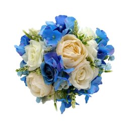 Buchet mireasa/nasa cu flori de matase, alb-albastru - FEIS309006