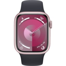 Ceas Smartwatch Apple Watch Series 9, GPS, 41mm Pink Aluminium Case, Midnight Sport Band - S/M