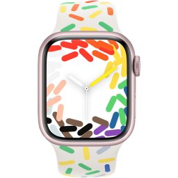 Ceas Smartwatch Apple Watch Series 9, GPS, 41mm Pink Aluminium Case, Pride Edition Sport Band - S/M