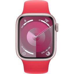 Ceas Smartwatch Apple Watch Series 9, GPS, 41mm Pink Aluminium Case, Red Sport Band - M/L