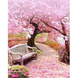 Set goblen cu diamante, fara sasiu, Alee cu magnolii, 40x50 cm