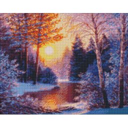 Set goblen cu diamante, cu sasiu, Dimineata de iarna, 40x50 cm