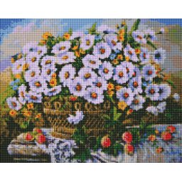 Set goblen cu diamante, cu sasiu, Florile verii, 40x50 cm