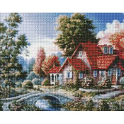 Set goblen cu diamante, cu sasiu, Casuta bunicii, 40x50 cm