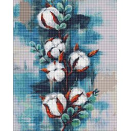Set goblen cu diamante, cu sasiu, Floare de bumbac, 40x50 cm
