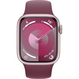 Ceas Smartwatch Apple Watch Series 9, GPS, 45mm Pink Aluminium Case, Mulberry Sport Band - S/M
