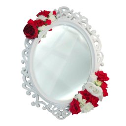 Oglinda miresei, forma ovala in stil victorian, lucrata cu flori de matase, model alb - ILIF309049