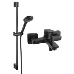 SET2IN1 VITTO BLACK VERDELINE - Baterie perete cada dus cu set de dus culisant Horn Black