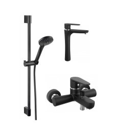 Pachet 3in1 Baterie cada/dus , baterie lavoar inaltat Algeo Black si Set Bara Dus 3 Functii Black