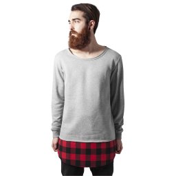 Long Flanell Bottom Open Edge Crewneck gry / blk / rosu