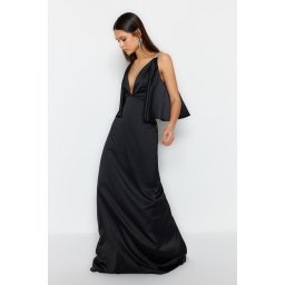 Trendyol Black Stone Strap Rochie de seară lungă cu decolteu în V