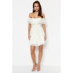 Rochie de seară de mireasă Trendyol Ecru Talie Opening / Skater Lined Chiffon