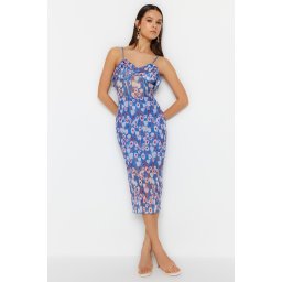 Rochie de seara eleganta din tul multicolor Trendyol
