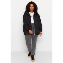 Palton impermeabil Trendyol Black Wide Fit cu glugă