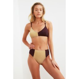 Trendyol Gold Mürdüm Color Block High Waist Bikini partea de jos
