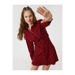 Koton Floral Shirt Rochie cu mâneci lungi nasturi manșetă guler