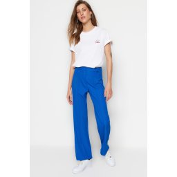 Trendyol Saks drept talie înaltă cu nervuri cusute pantaloni țesute