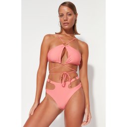 Trendyol roz halter gât accesoriu bikini top