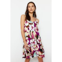 Trendyol roz larg tăiat mini țesut model țesut rochie țesută
