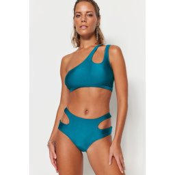 Trendyol benzină tăiat / fereastră talie înaltă picior normal bikini fund