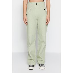 Trendyol Light kaki țesut nasture detaliat pantaloni din bumbac