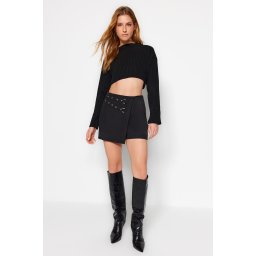Trendyol Black Belt Woven Short Skirt