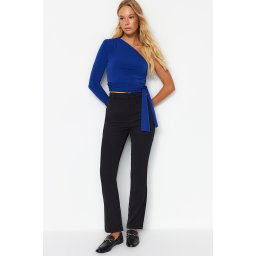 Trendyol negru cu talie înaltă țigară țesută manșetă detaliu pantaloni