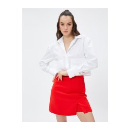 Koton Crop Shirt Pocket Detailed Long Sleeve
