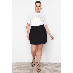 Trendyol Curve Black Accessory Detailed Denim Skirt