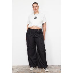 Trendyol Black Wide Leg Parachute Pantaloni țesute
