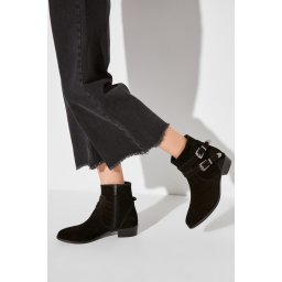 Trendyol piele naturală negru piele de căprioară cizme pentru femei & Bootie