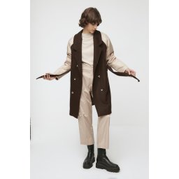 Trendyol Brown Quilted Maneca detaliate Cachet Coat
