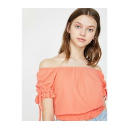 Koton Women's Pink Open Shoulder Short Sleeve T-Shirt