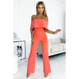 444-1 Jumpsuit with a frill and bare shoulders - peach