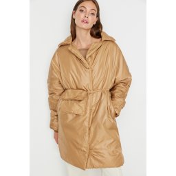 Trendyol cu geanta camel, curea detaliata jacheta puffer matlasata supradimensionata
