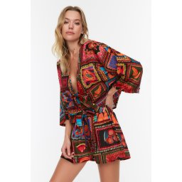 Trendyol Beach Wear Tropical Patterned Woven 100% Cotton Shirt Shorts Set