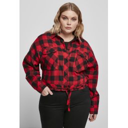 Doamnelor scurt oversized Check Shirt Negru / rosu