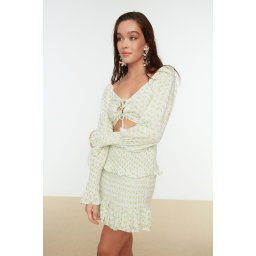 Trendyol Ecru floare modelat Ruffle detaliate bottom-top Set