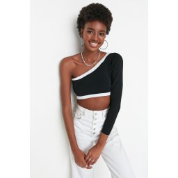 Trendyol Black Crop One Shoulder Knitwear Bluza