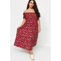 Rochie din țesătură Trendyol Claret Red cu model cu colanți pe piept
