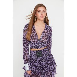 Trendyol X Sagaza Studio Purple Leopard Printed Chiffon Shirt